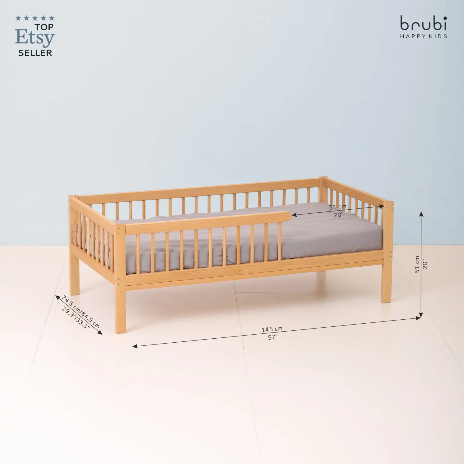 MONTEbed with rails and slatted bed base - dimensions