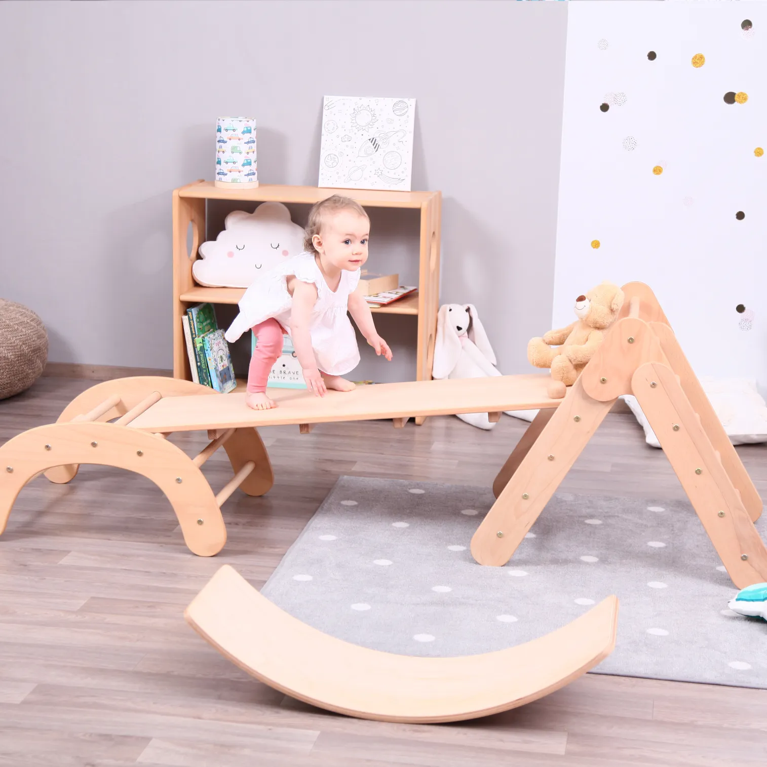 BABY SET Of 4: Baby Climbing Triangle 2in1+ Ramp + Balance Board