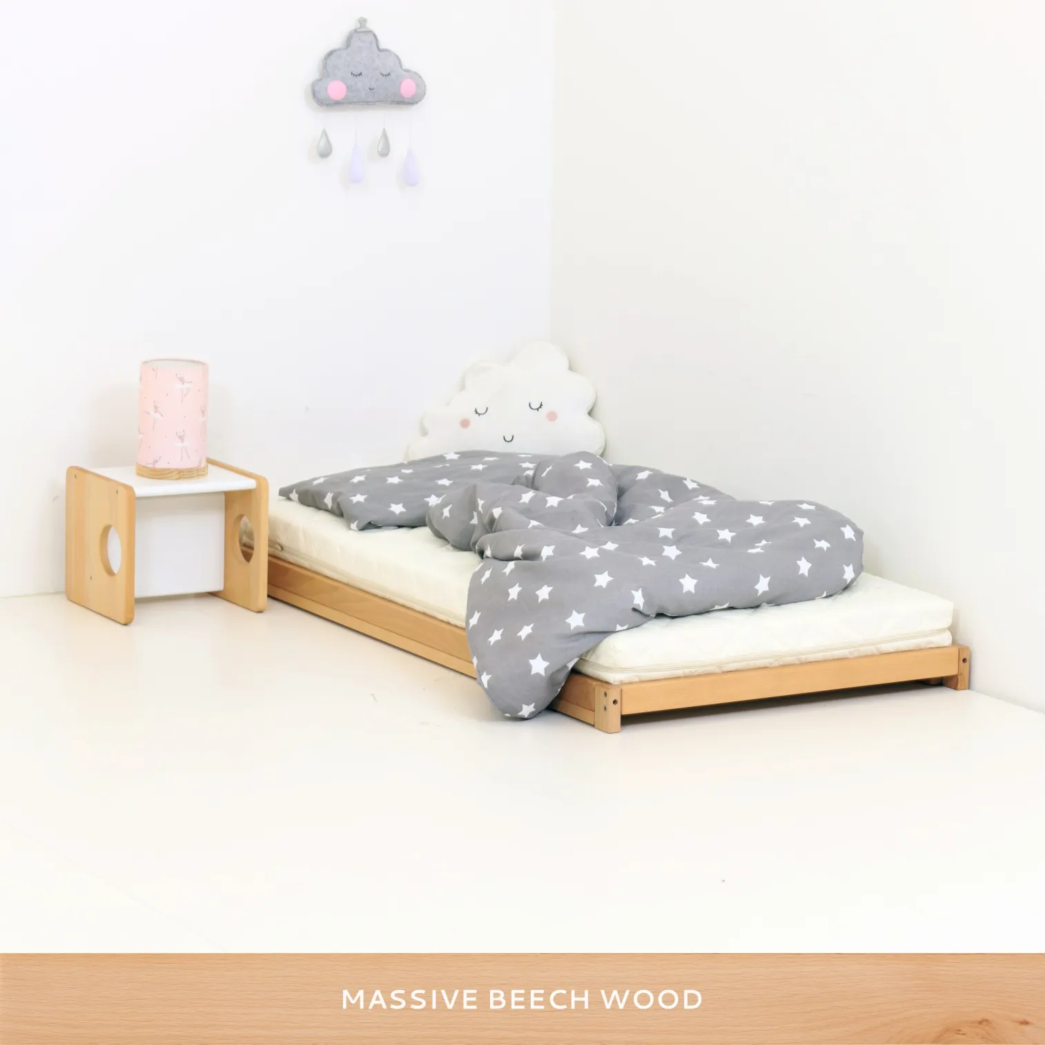 FRAMEbed minimalist Montessori kids floor bed frame, solid beech wood